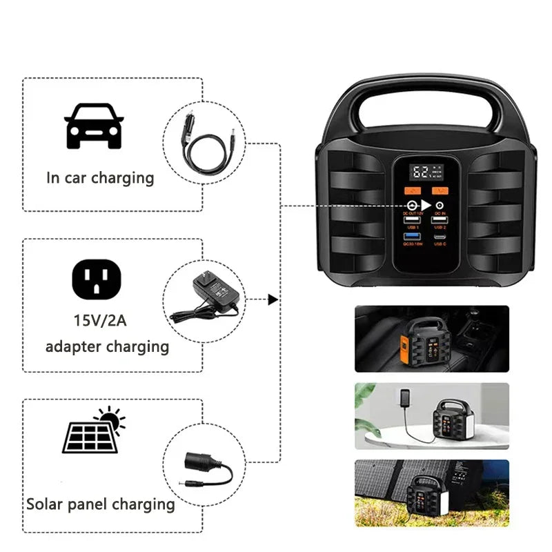 Portable Power Station 220V 150W AC DC Outdoor 315WH Solar Generator 42000mAh/3.7V Battery Emergency Power Supply