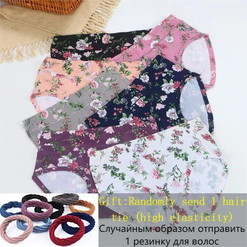 4XL-12XL Sexy Women's Mid Waist Panties High Elasticity Underwear Breathable Large Size Floral Briefs Lingerie Female Underpants