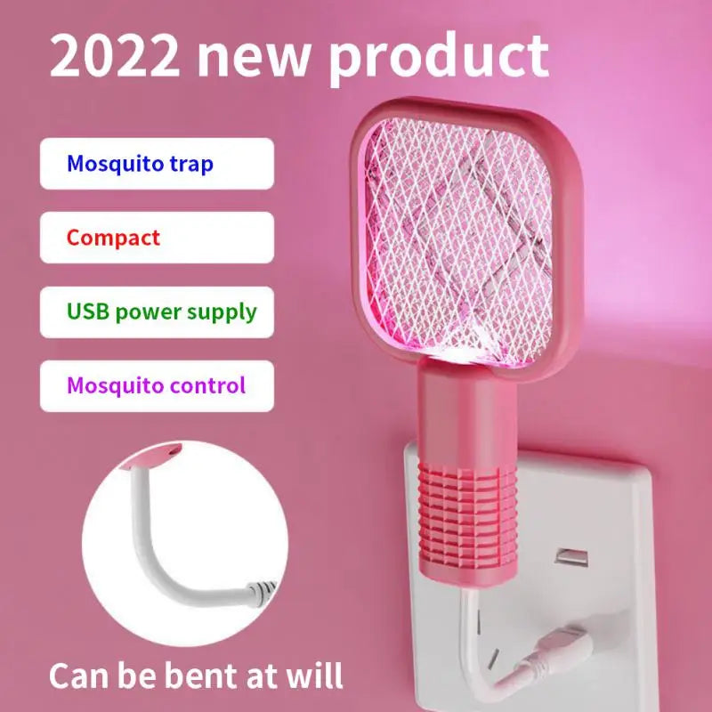 Electric Mosquito Swatter Mini Insect Racket UV Light Electric Shock Summer Fly Swatters Rechargeable Outdoor Fly Bug Zapper