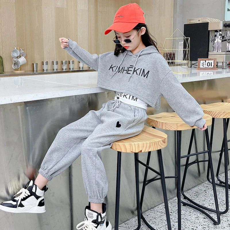 Girls Casaul Fashion Korean Style Tracksuit Kids 3pcs Vest+Hoodie+Pants Sport Suits Teenage 5-14 Years Girls Clothing