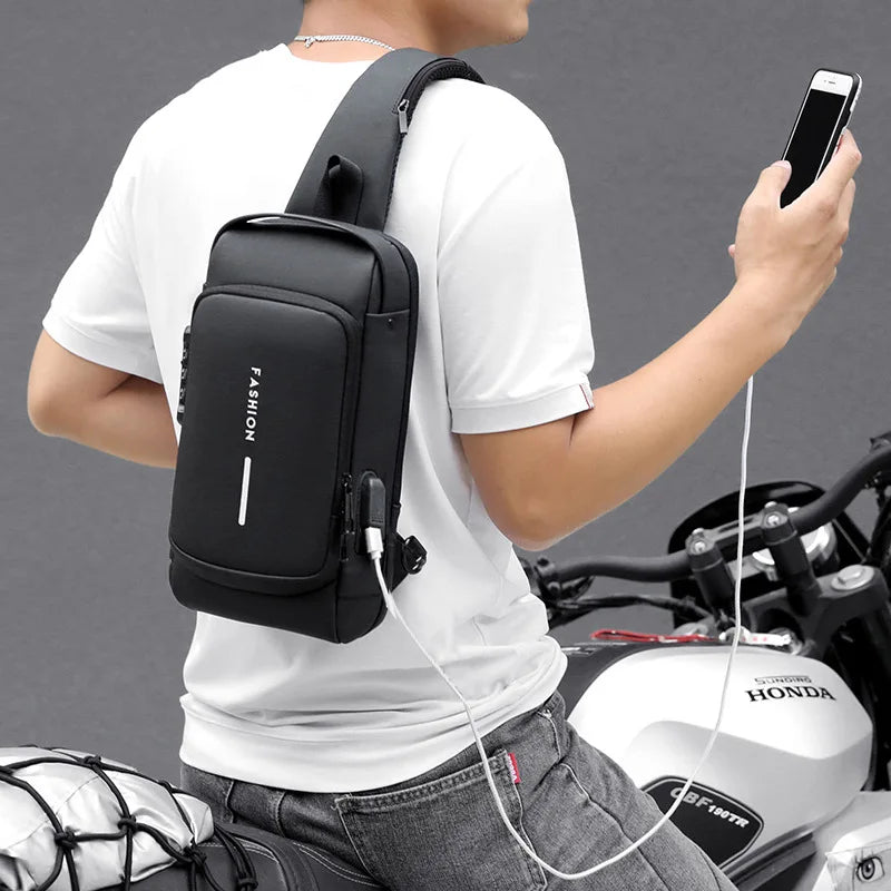 Password Lock Anti-theft Men's Bag Men's Chest Bag Casual Sports Small Backpack Shoulder Crossbody Bag Motorcycle Bag Trendy