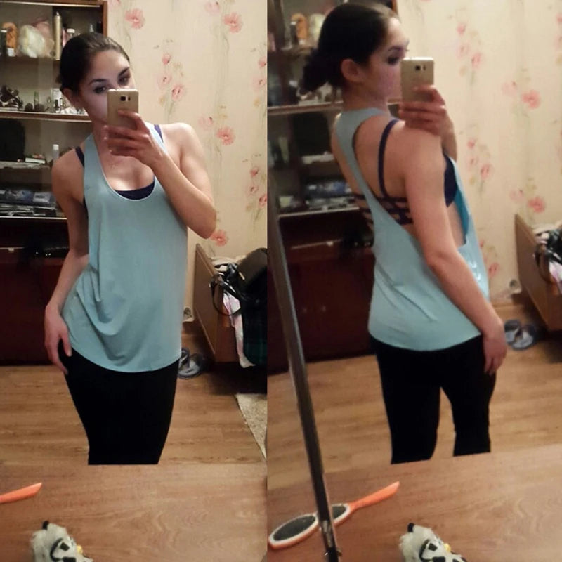 Women Fitness Shirt Tank Tops Blouse Loose Sleeveless Shirt Gym Yoga Vest Training Running Vest Women Gym Sleeveless T-shirt New