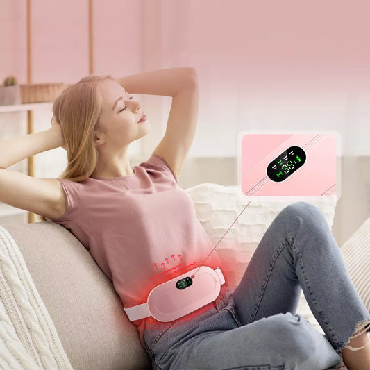 Rechargeable Electric Period Cramp Massager with Vibrator Heating Belt for Menstrual Relief Pain