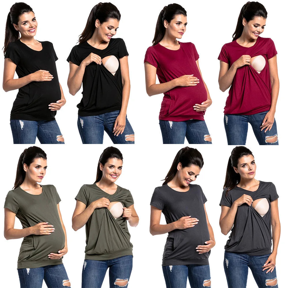 Women Pregnant Women Pregnancy Clothes Breastfeeding T Shirts Nursing Short Sleeve Solid Tops Pregnant Women Fashion Loose Tops