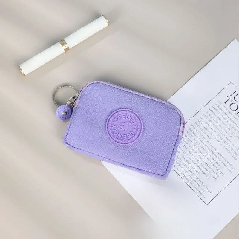 New Simple Zipper Coin Bags Wallet Cute Solid Color Small Square Waterproof Nylon Money Coin Bag Purses ID Credit Card Organizer