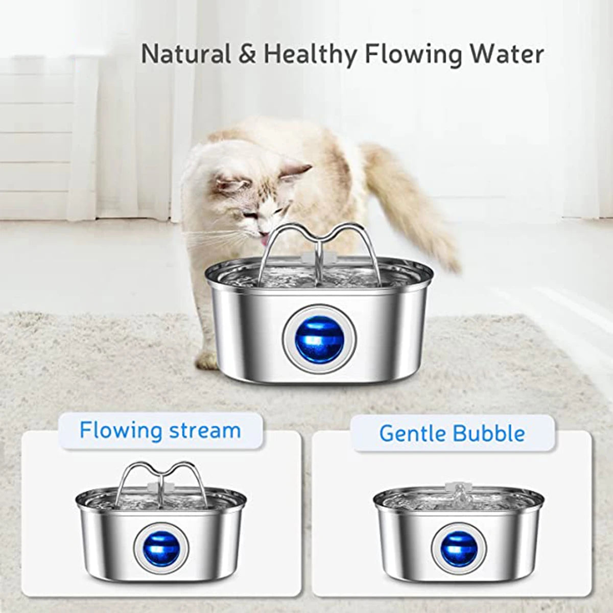 Automatic Cat Fountain with Water Level Window,Stainless Steel Cat Water Fountain Quiet Pump Water Dispenser for Multiple Pets