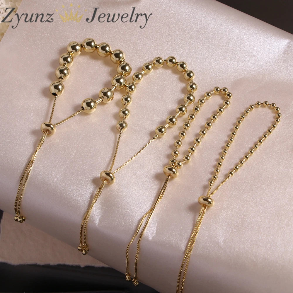 10PCS, 3/4/6/8MM Gold Plated Beads Chain Bracelets for Women