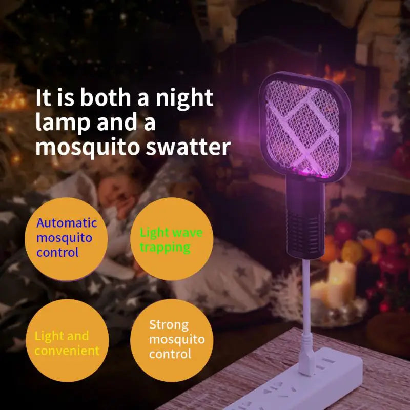 Electric Mosquito Swatter Mini Insect Racket UV Light Electric Shock Summer Fly Swatters Rechargeable Outdoor Fly Bug Zapper