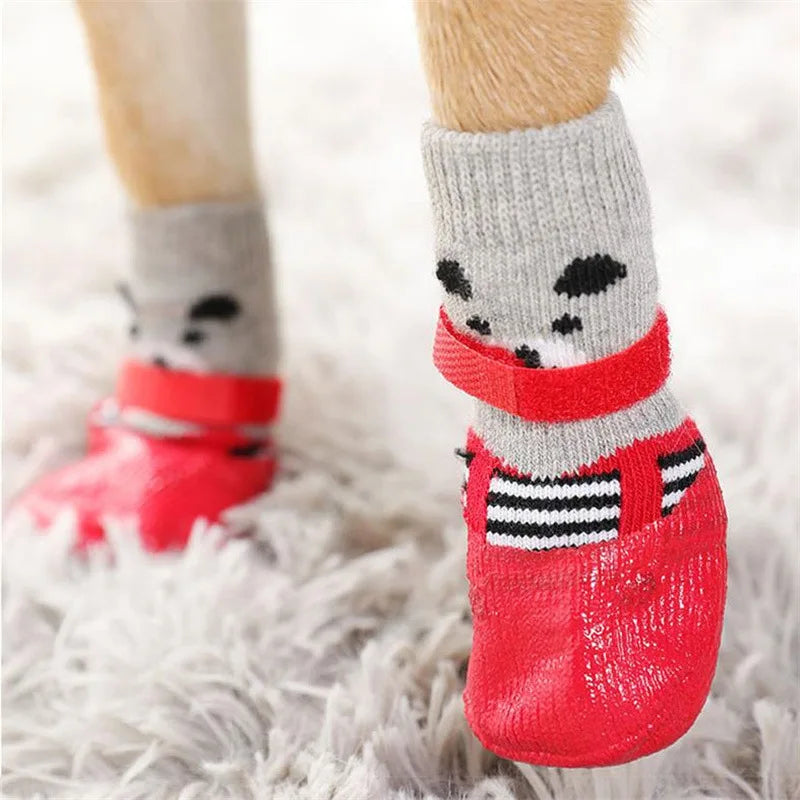 Dog Cat Boots Shoes Socks Waterproof Dog Shoes Rain Snow Pet Booties Anti-Slip Small Puppy Sock Shoes with Adjustable Drawstring