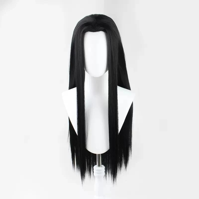 80cm Wigs 100cm Black Long Straight Centre Parting Widow's Peak Styled Heat Resistant Synthetic Hair Anime Cosply Wig + Wig Cap