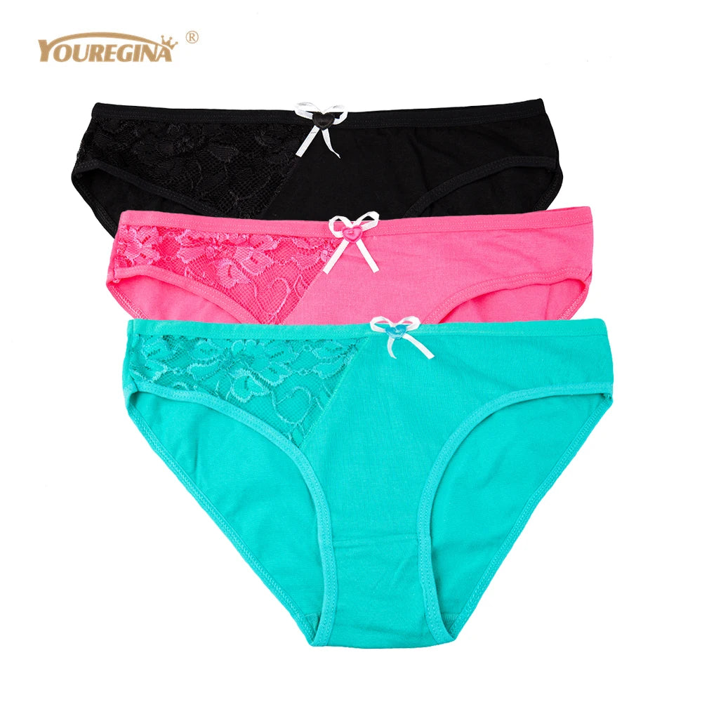 YOUREGINA Striped Woman Underwear Plus Size Seamless Panties Lace Cotton Under Wear Briefs Women Underpants Lingerie 3 pcs/lot