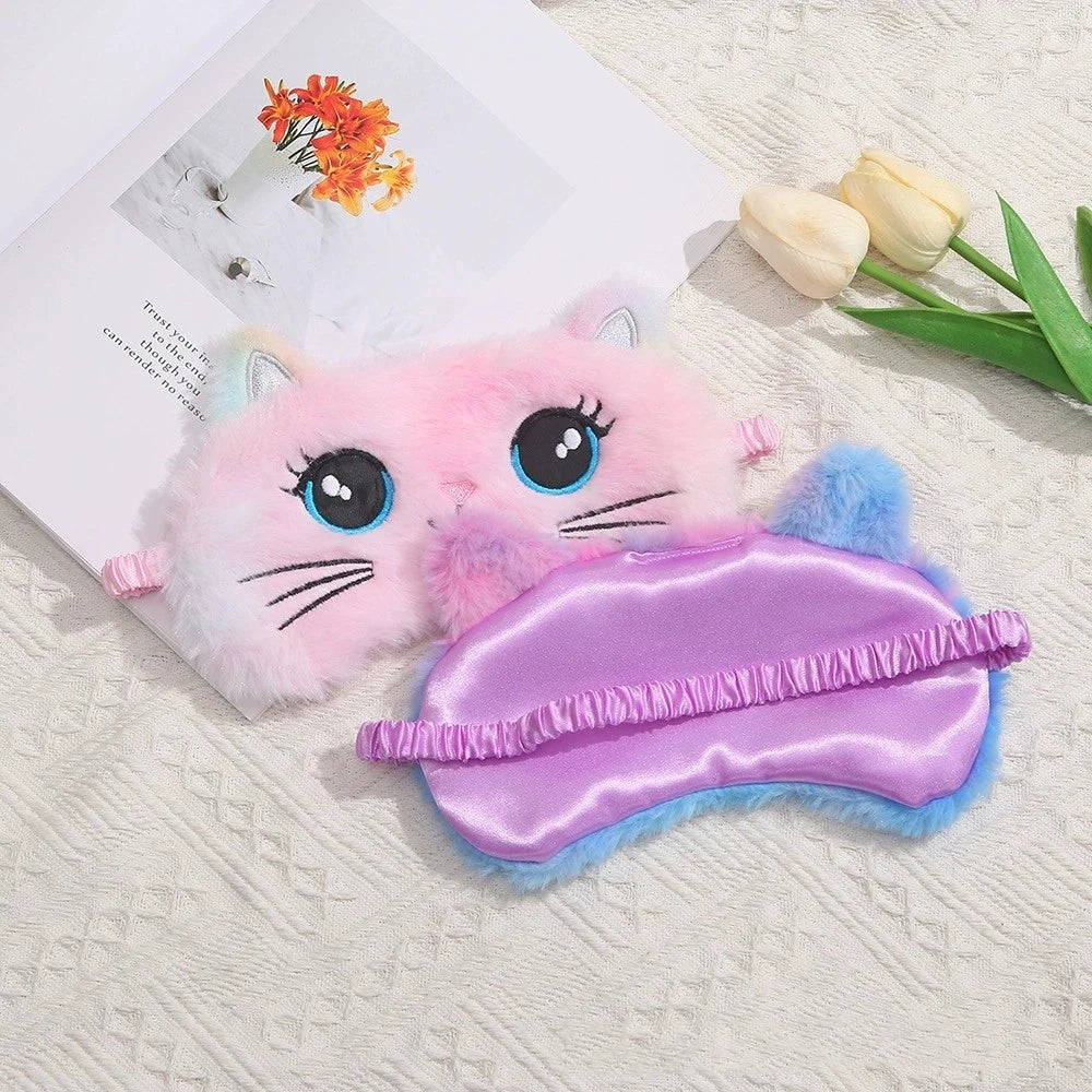 2023 Cute Plush Sleeping Mask Big Eyes Plush Eye Patch Kids Cat Shading Eye Mask Travel Rest Sleeping Aid Eyepatch