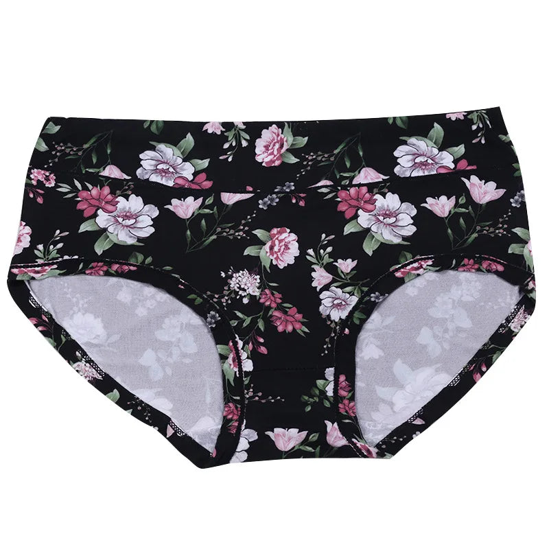 4XL-12XL Sexy Women's Mid Waist Panties High Elasticity Underwear Breathable Large Size Floral Briefs Lingerie Female Underpants