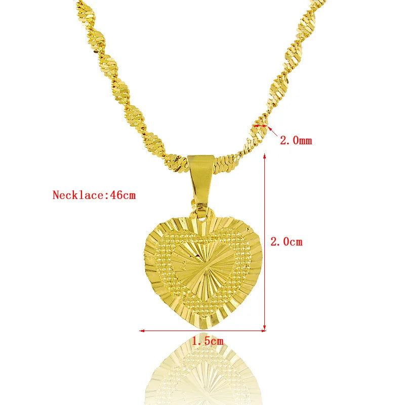 24k Real Gold Necklace Plating Heart Shaped Gold Necklace Ladies Wedding Birthday Gift