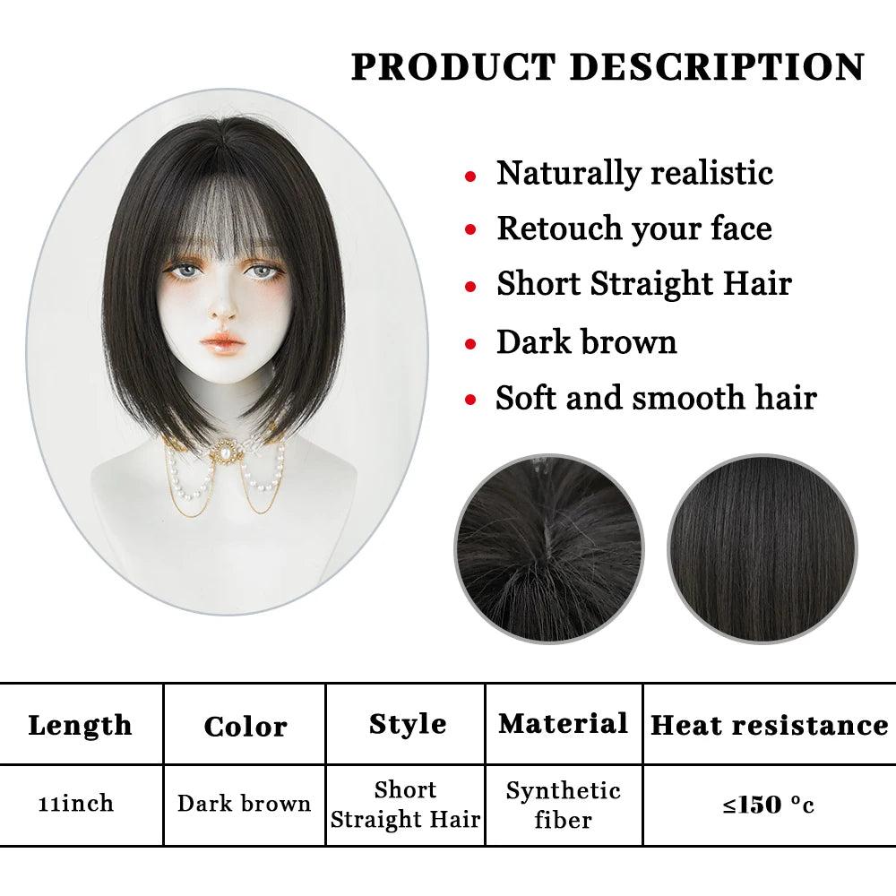 PARK YUN Short Straight Hair Women Wig With Dark brown Cospaly Daily Party Synthetic Wigs Heat Resistant Fiber Natural Fake Hair