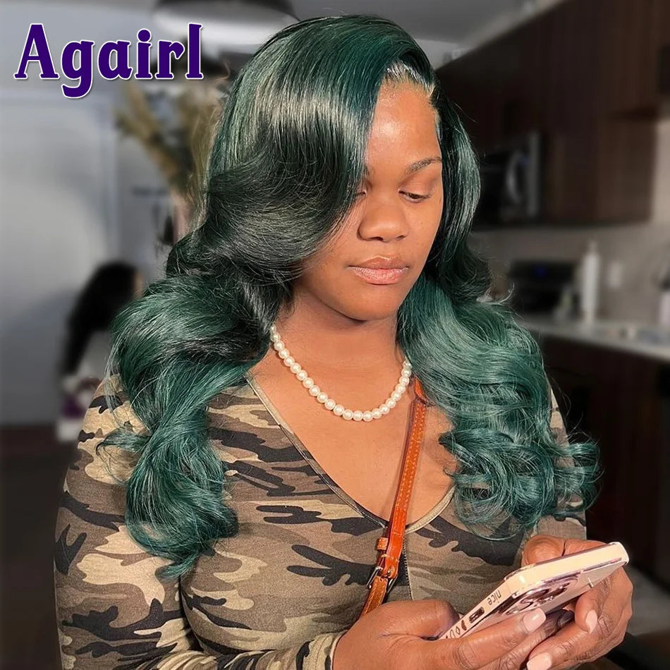 Olive Green Body Wave Human Hair Wigs Dark Green 13x4/13x6 Lace Front Wig 180% Avocado Green 5x5 Lace Closure Wigs for Women