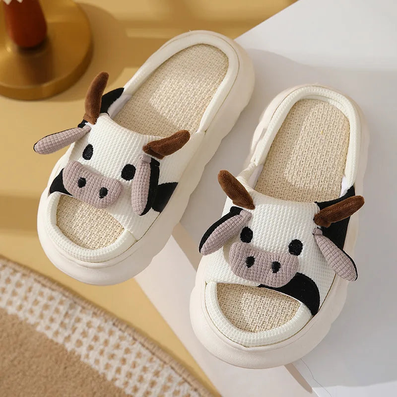 Cute Animal Slipper For Women Girls Fashion Kawaii Fluffy Winter Warm Slippers Woman Cartoon Milk Cow House Slippers Funny Shoes