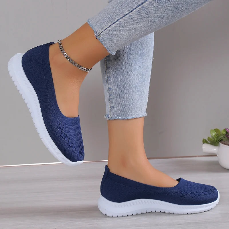 Women's Shoes 2023 High Quality Knitted Women's Vulcanize Shoes Breathable Women Sneakers Flat Heel Slip-on Ladies Casual Shoes