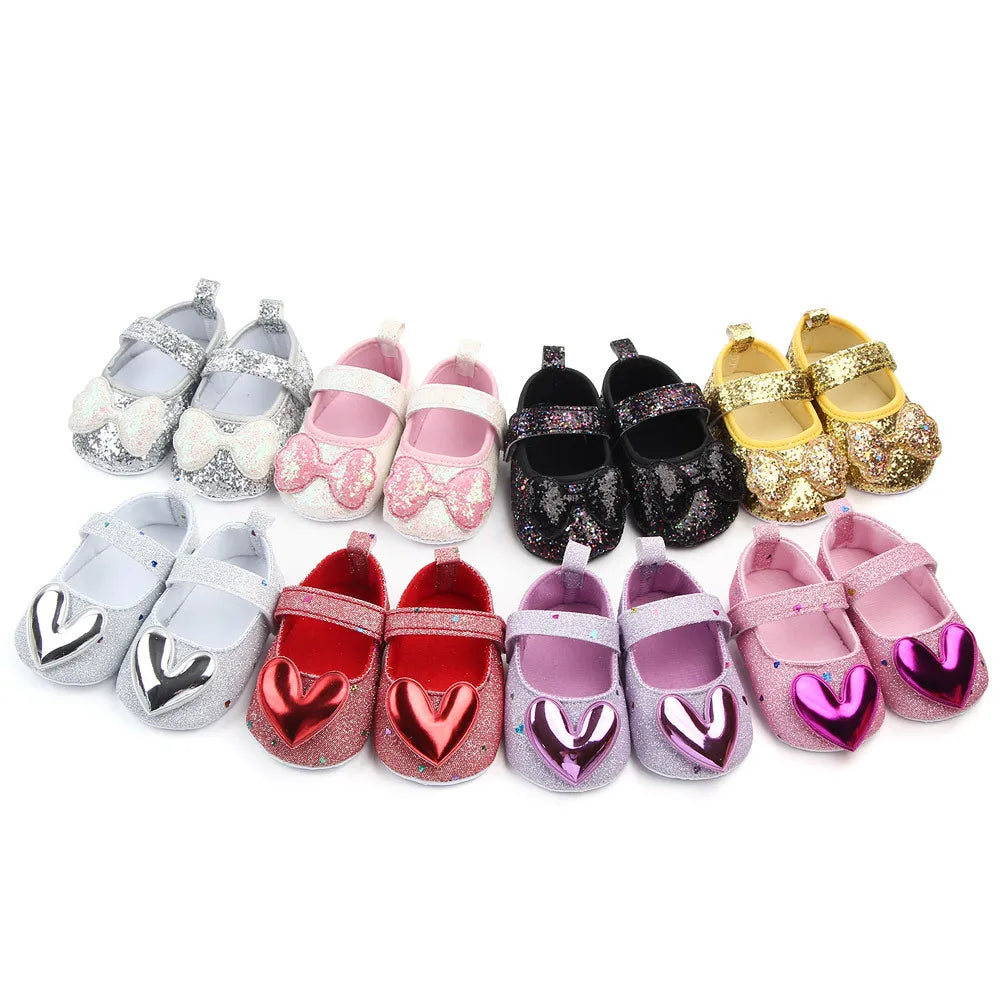 New Baby Shoes Newborn Girl Princess PU Toddler Shoes Bow Decor Rubber Sole Anti-Slip First Walker Shoes 0-18M walkers