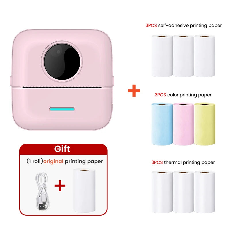 Portable Mini Printer Label Thermal Printer Self-adhesive Sticker Color Paper Wireless Bluetooth for Mobile Phone Photo Printing