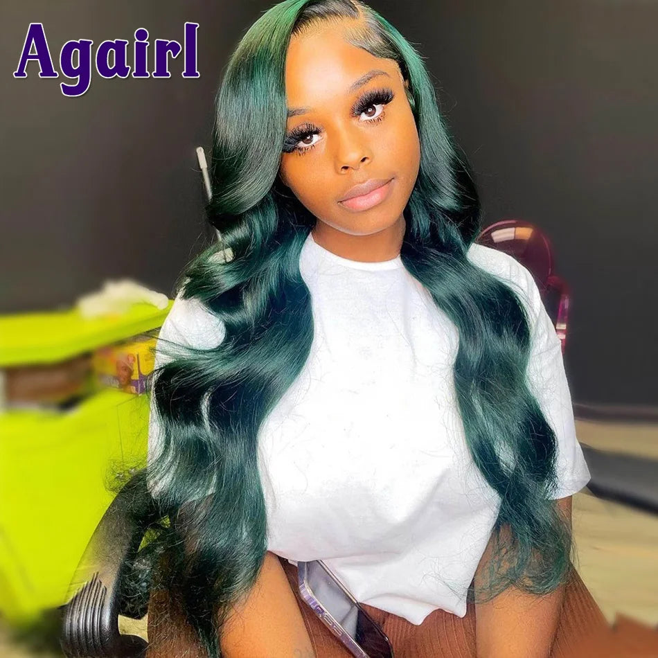 Olive Green Body Wave Human Hair Wigs Dark Green 13x4/13x6 Lace Front Wig 180% Avocado Green 5x5 Lace Closure Wigs for Women