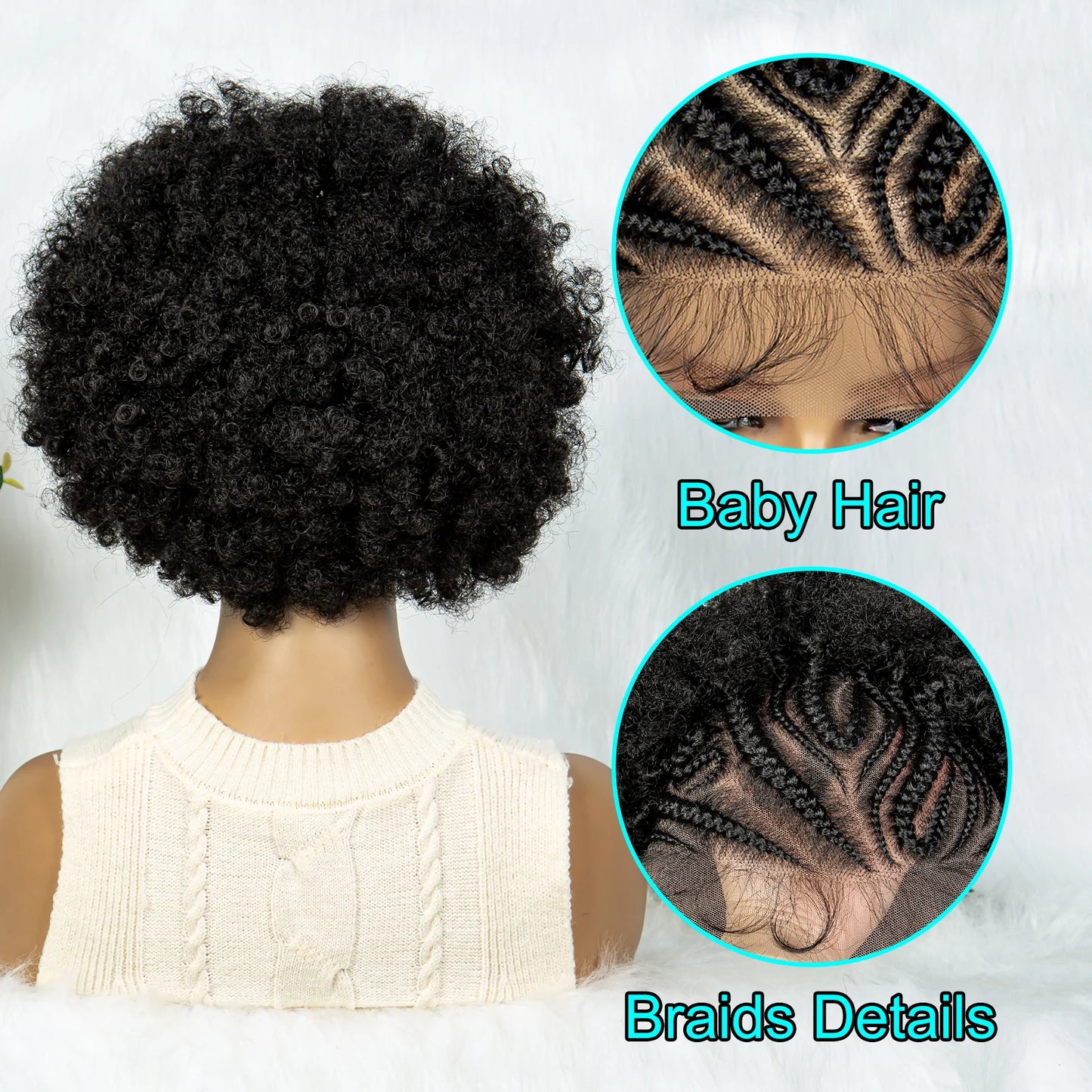 13x6 Braided Synthetic Lace Front Wig With Curly Baby Hair For Women.