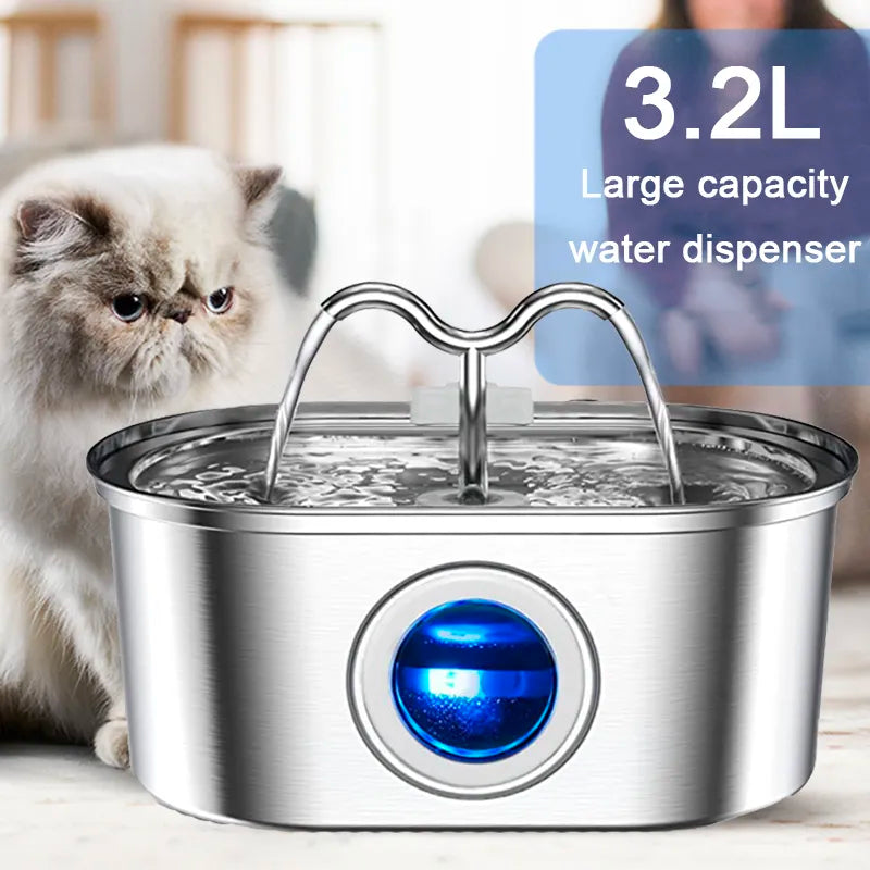 Automatic Cat Fountain with Water Level Window,Stainless Steel Cat Water Fountain Quiet Pump Water Dispenser for Multiple Pets