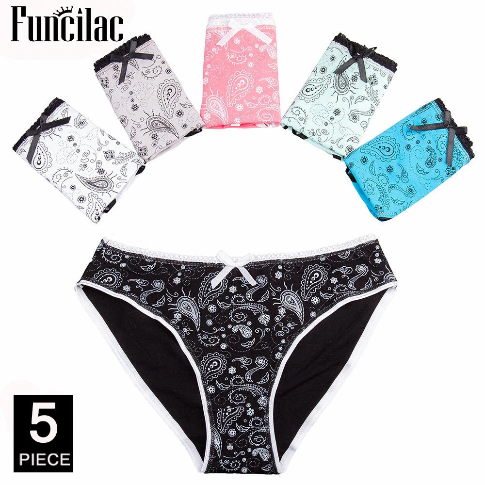 Women Underpants Sexy Bikini Panties Cotton Low Waist briefs Ladies Underwear Girls Print Lingerie M L XL 5 Pcs/lot