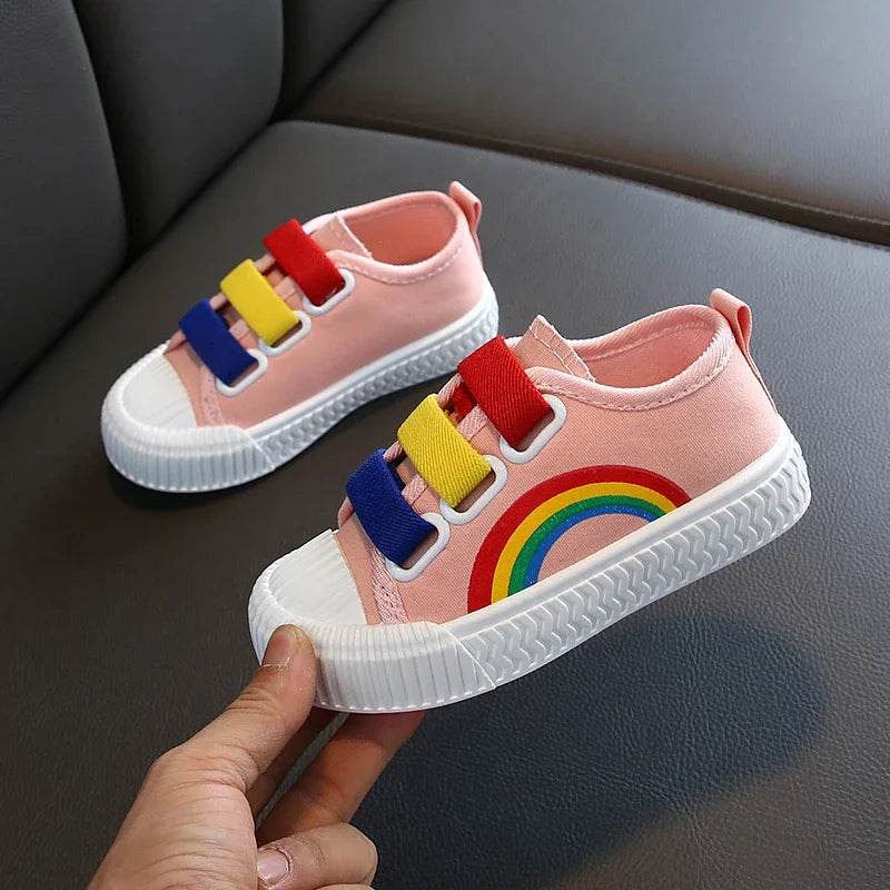 New Children Canvas Shoes Girls Running Sneakers Breathable Spring Fashion Kids Shoes For Boys Rainbow Print Casual Shoes