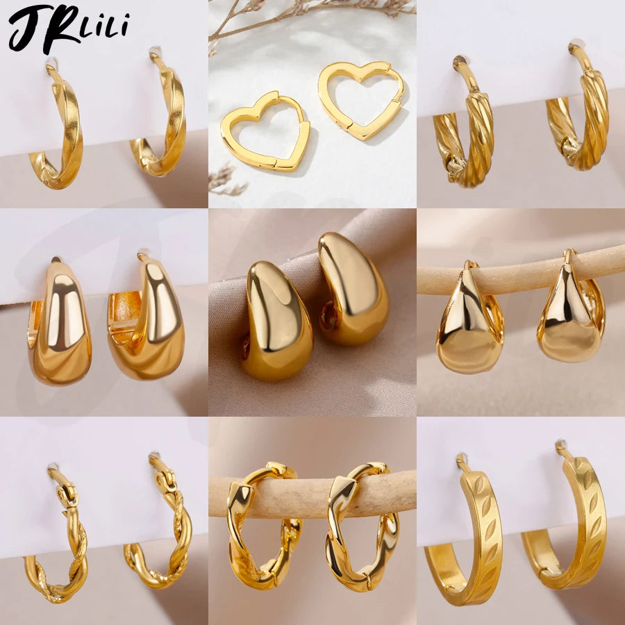 Chunky Drop Hoop Earrings for Women Stainless Steel Gold Color Piercing Earring New In Trend Jewelry aretes mujer free shipping