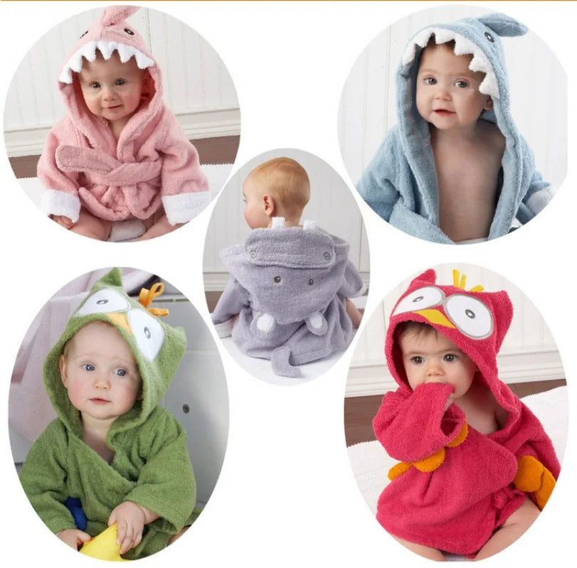 2-6 year Baby Robe Cartoon Hoodies Girl Boys Sleepwear Good Quality Bath Towels Kids Soft Bathrobe Pajamas Children's Clothing