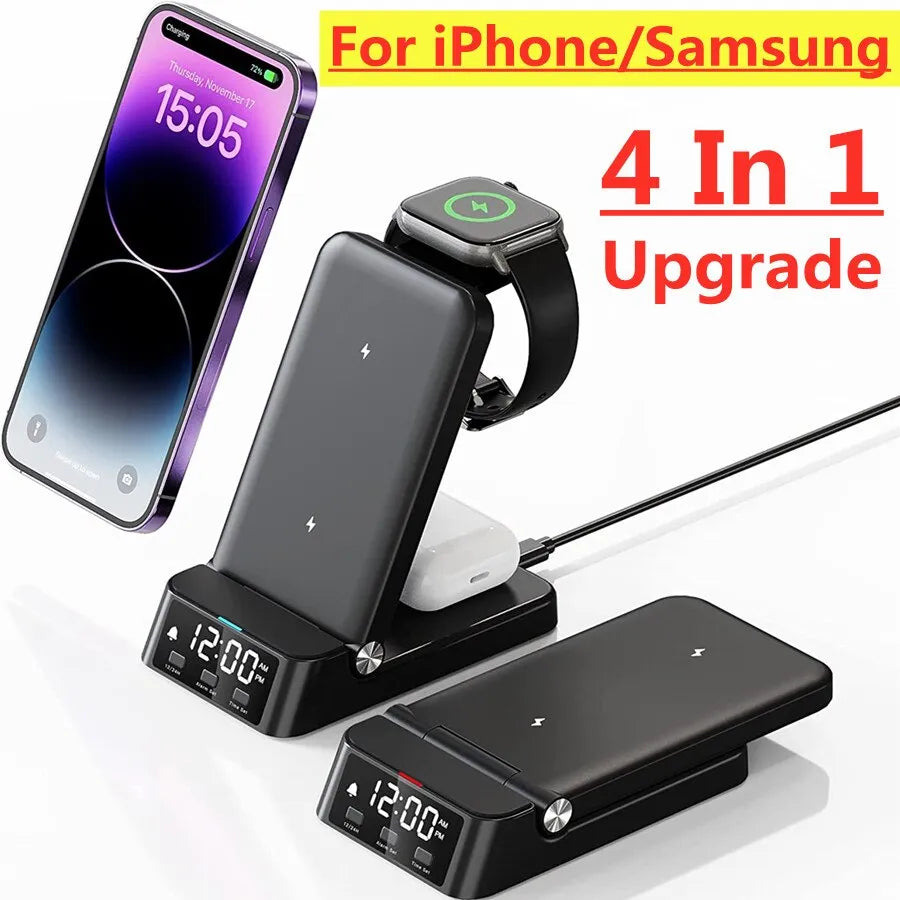 15W 4 In 1 Wireless Charger Stand For iPhone 14 13 12 11 X Samsung Galaxy S22 S21 Apple Watch Airpods Fast Charging Dock Station