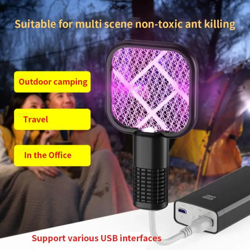 Electric Mosquito Swatter Mini Insect Racket UV Light Electric Shock Summer Fly Swatters Rechargeable Outdoor Fly Bug Zapper