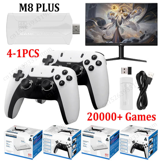 4-1PCS M8 PLUS Gamestick Video Game Console 2.4G Dual Wireless Controller Game Stick 4K 20000 Games Retro Game Console Boy Gifts