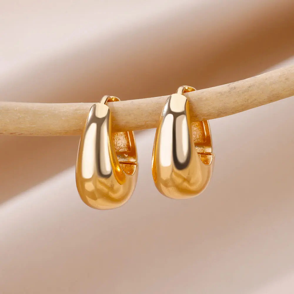 Chunky Drop Hoop Earrings for Women Stainless Steel Gold Color Piercing Earring New In Trend Jewelry aretes mujer free shipping