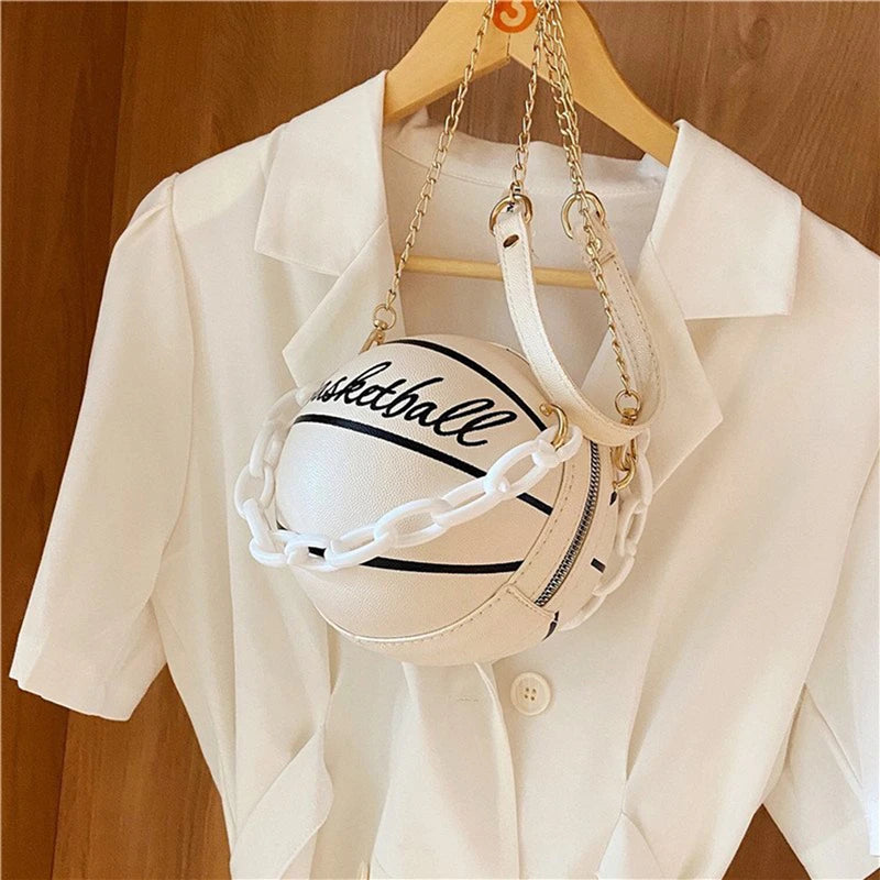 Personalized Basketball Bag Women Chains Handbags Letters Print Shoulder Messenger Bags Female Mini Round Tote Small Bags