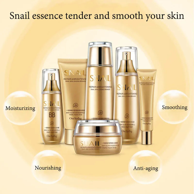 6pcs Snail Anti-aging Skin Care Sets Moisturizing Facial Set Skincare Products Face Cream Facial Cleanser Toner Face Care Kits