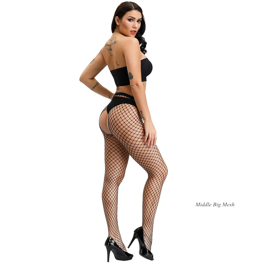 Sexy Erotic Lingerie Stockings Large Size Fishnet Tights Plus Size Women Tights Open Crotch Sexy Women Crotchless Bodystocking