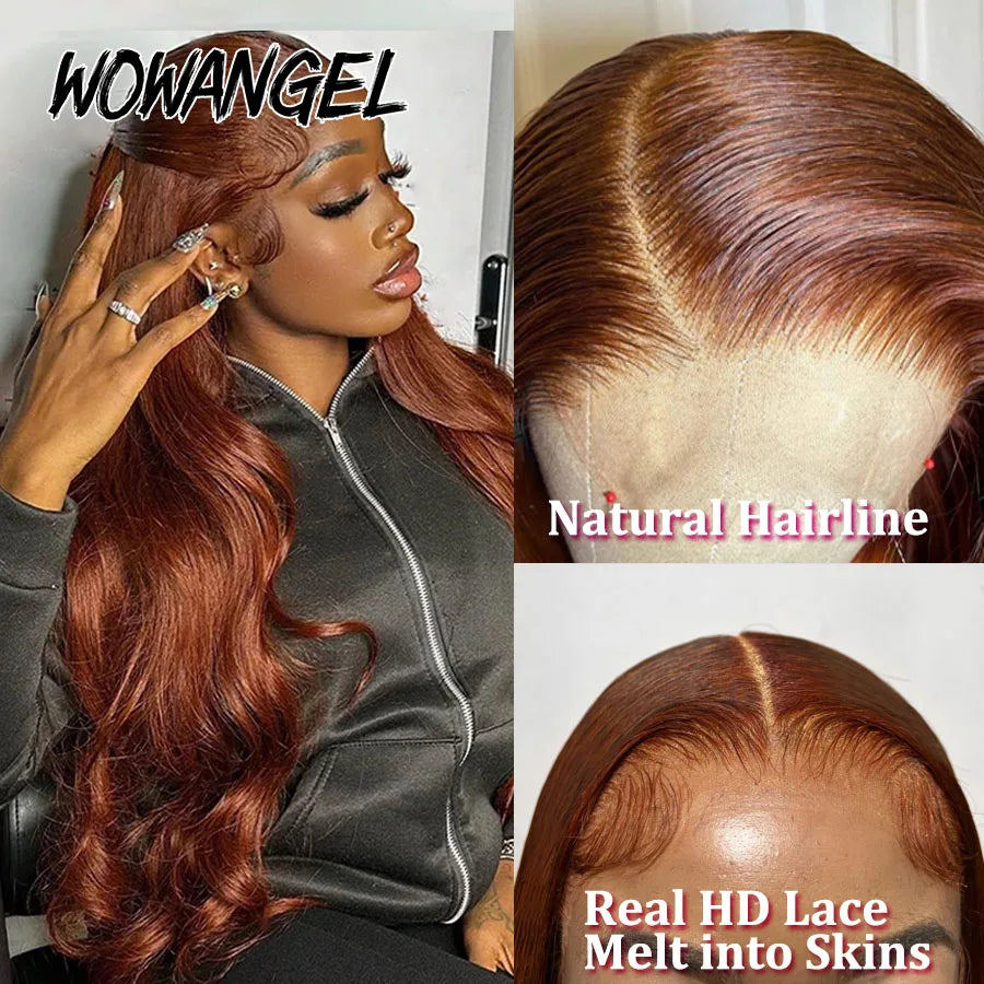 30inch Body Wave Wigs 13x6 HD Lace Frontal Wigs Reddish Brown Colored Wigs HD Transparent Lace Front Human Hair Wigs For Woman