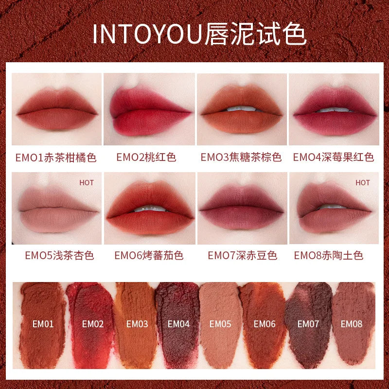 INTO YOU Lip Gloss Matte Velvet Lipstick Waterproof Long Lasting Red Lip Tint Lip Glaze Sexy Women Makeup Korean Beauty Cosmetic