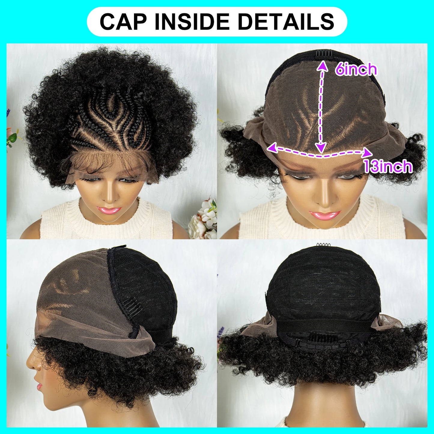 13x6 Braided Synthetic Lace Front Wig With Curly Baby Hair For Women.