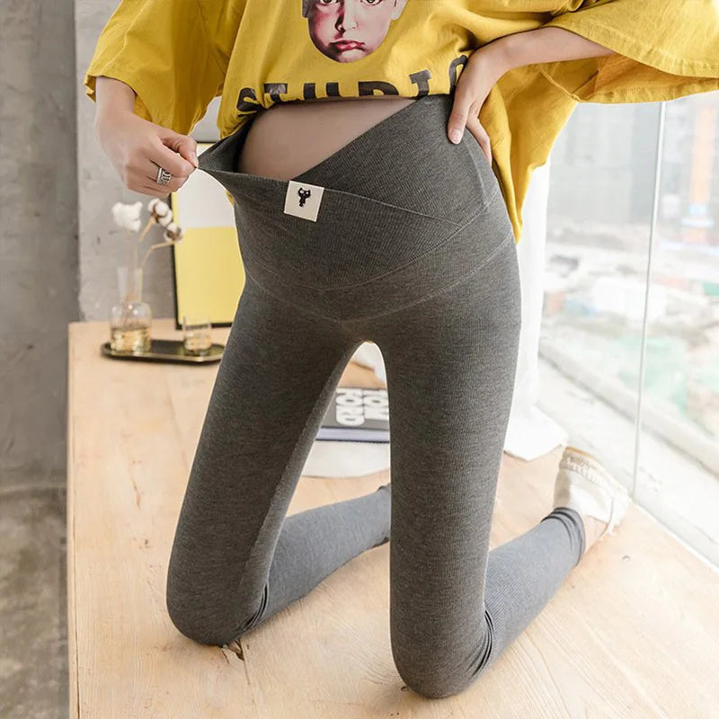 Low-Waist Across Design Maternity Solid Color Leggings Spring Skinny Pants Clothes For Pregnant Women Autumn Pregnancy Trousers