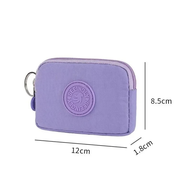 New Simple Zipper Coin Bags Wallet Cute Solid Color Small Square Waterproof Nylon Money Coin Bag Purses ID Credit Card Organizer