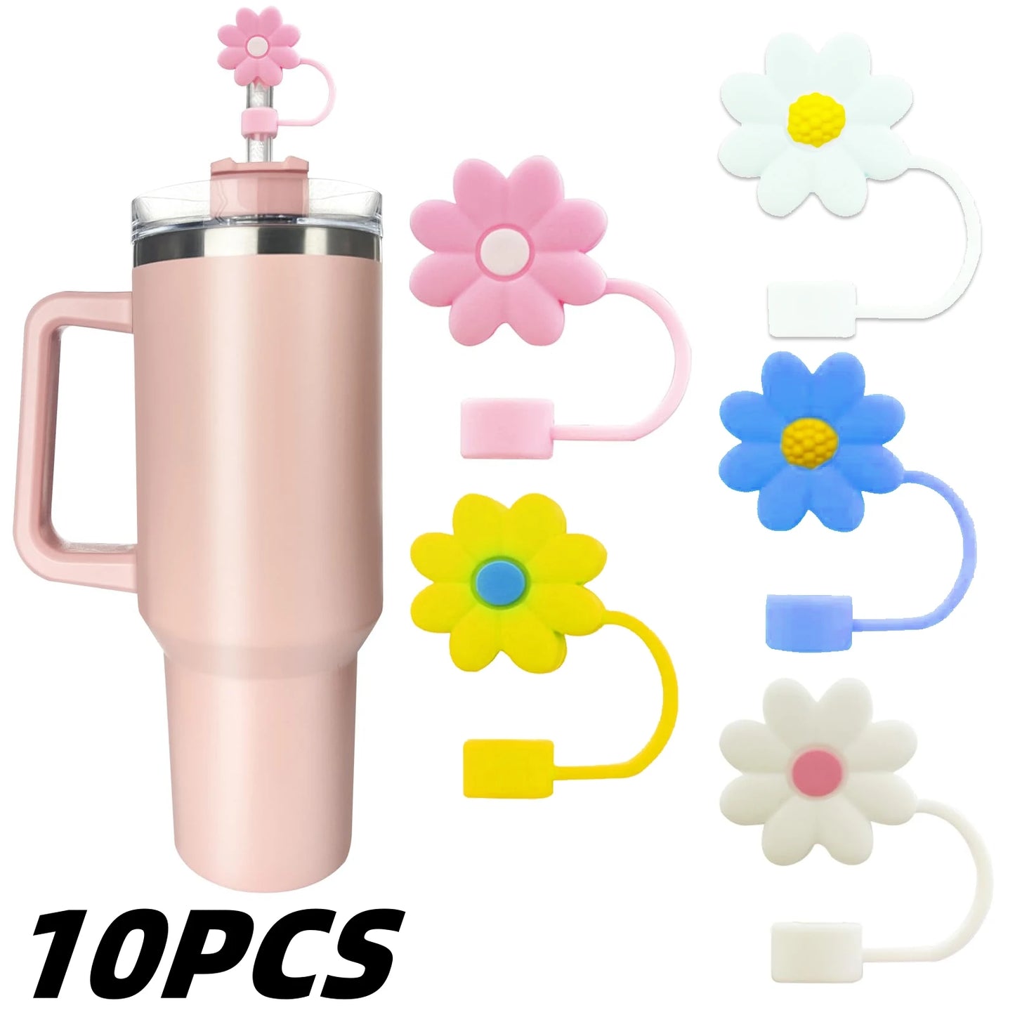 10PCS Silicone Straw Covers Cap Compatible with Stanley 30&40Oz , Reusable Dust-Proof Straw Caps