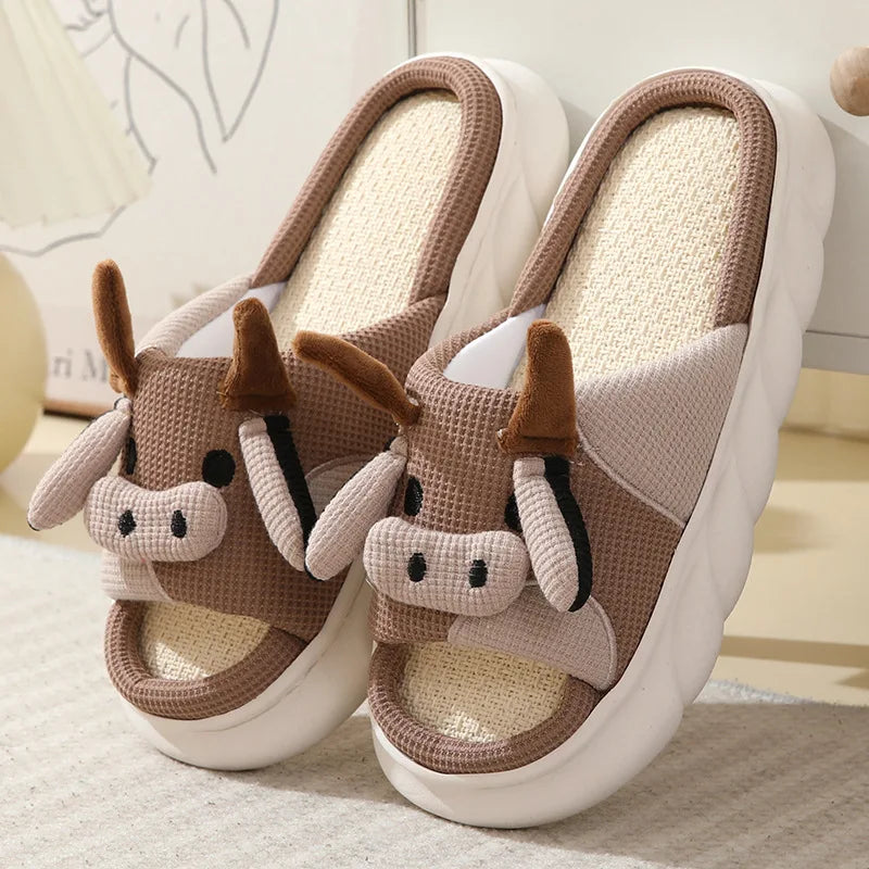 Cute Animal Slipper For Women Girls Fashion Kawaii Fluffy Winter Warm Slippers Woman Cartoon Milk Cow House Slippers Funny Shoes