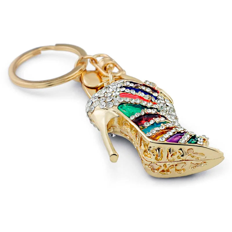 Charm High heel Shoes Keyrings Keychains Exquisite Crystal Trendy Purse Bag Buckle Pendant For Car key chains Jewelry K220