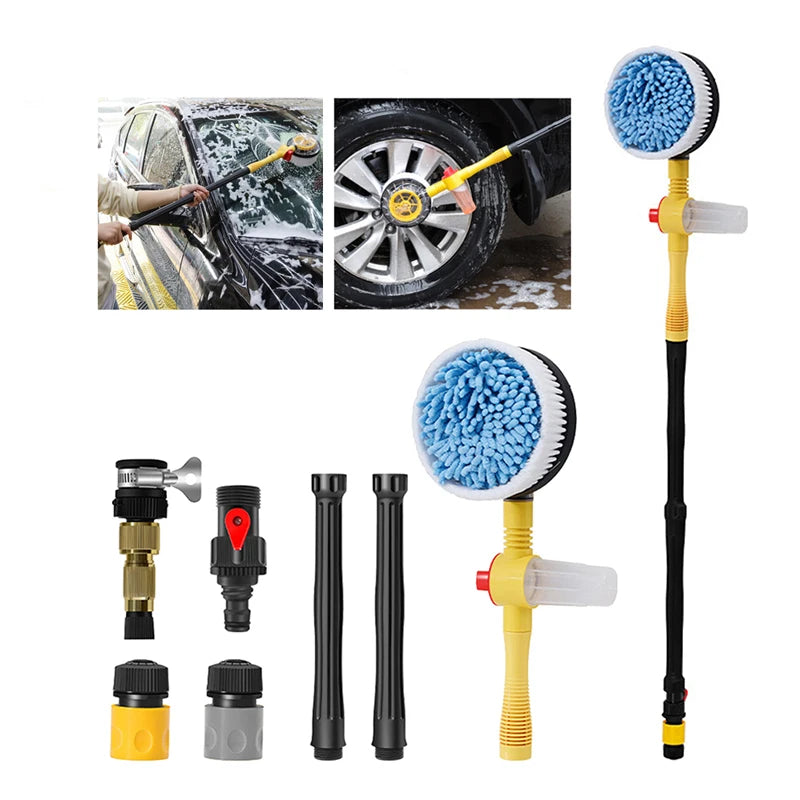 Car Wash Brush Kit with a 360 Degree Automatic Rotating Adjustable Dip Wash Brush High Pressure Washer for Vehicle Cleaning