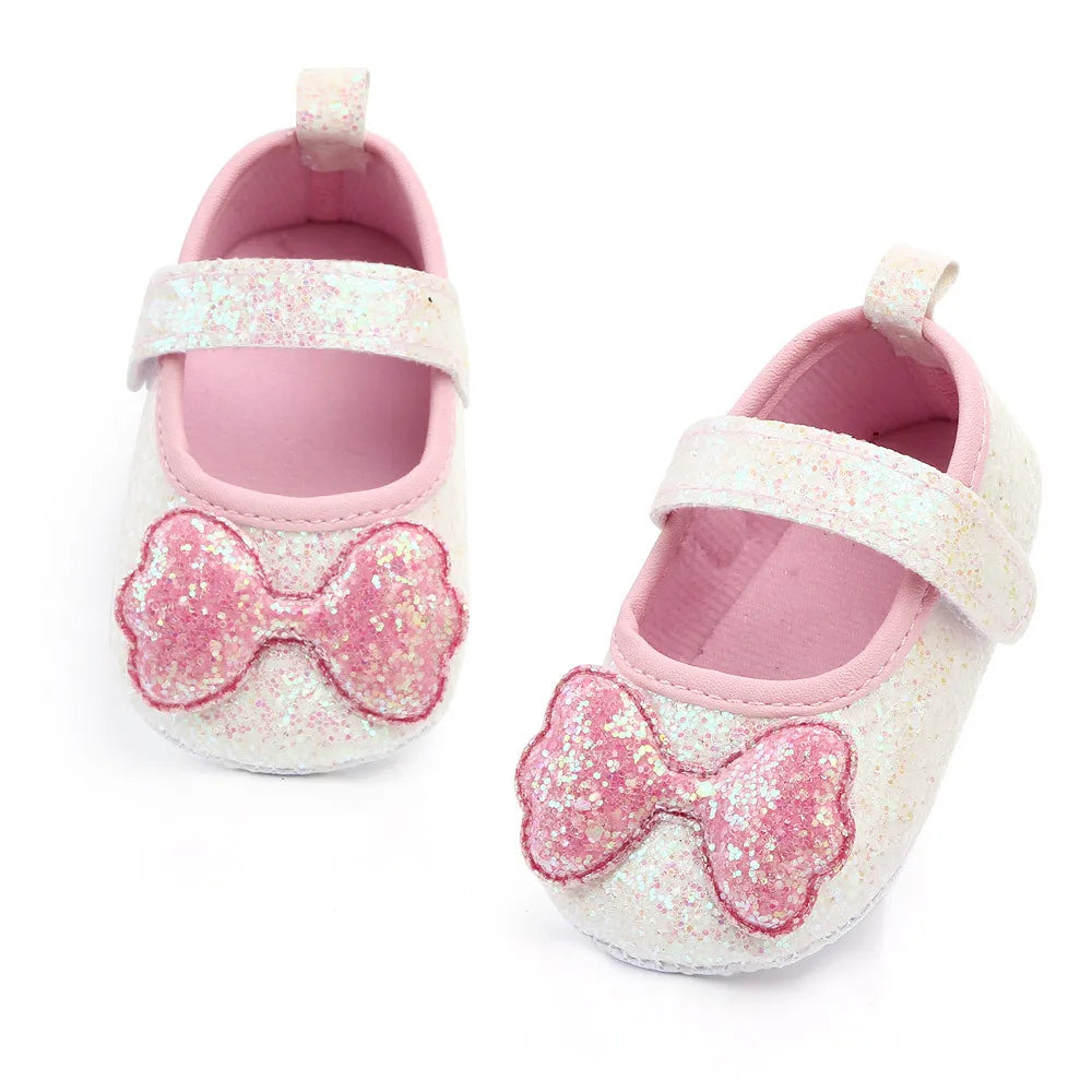 New Baby Shoes Newborn Girl Princess PU Toddler Shoes Bow Decor Rubber Sole Anti-Slip First Walker Shoes 0-18M walkers