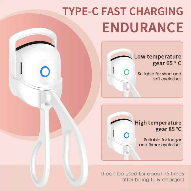 "Electric Heated Eyelash Curler - Temperature Control & Long-Lasting Curls"