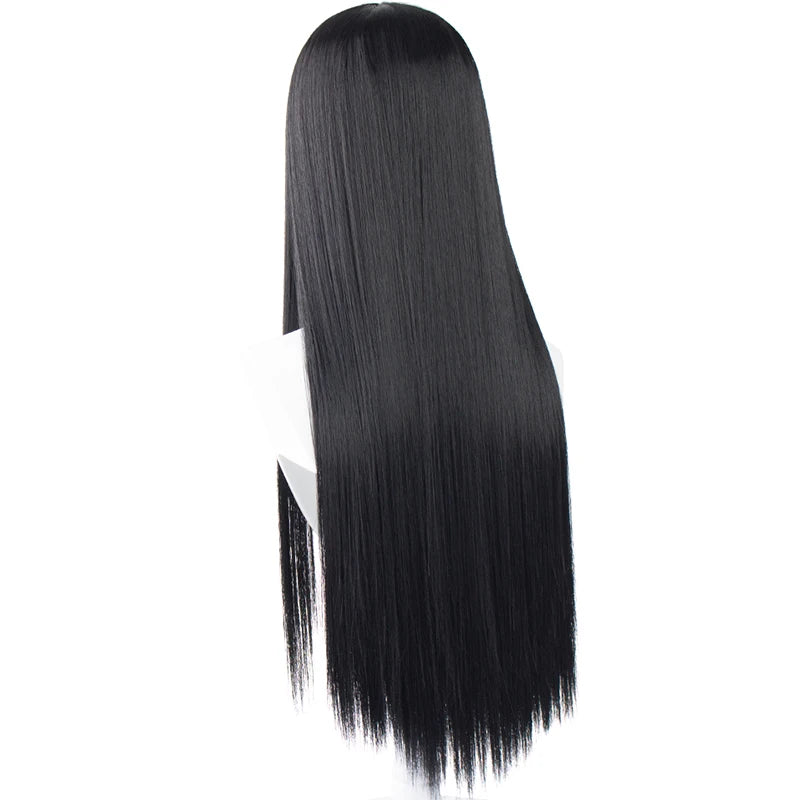 80cm Wigs 100cm Black Long Straight Centre Parting Widow's Peak Styled Heat Resistant Synthetic Hair Anime Cosply Wig + Wig Cap